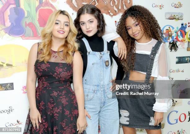 Netflix's Project Mc2's cast Victoria Vida, Mika Abdalla, and Genneya Walton pose for a photo during MGA Entertainment, Cast of Netflix's Project...