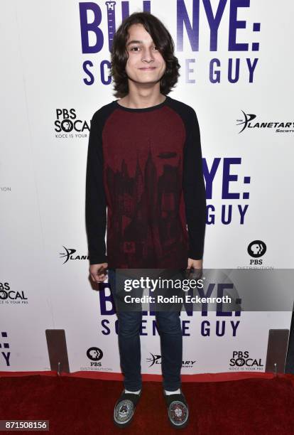 Rio Mangini attends the premiere of PBS's "Bille Nye: Science Guy" at Westside Pavilion on November 7, 2017 in Los Angeles, California.