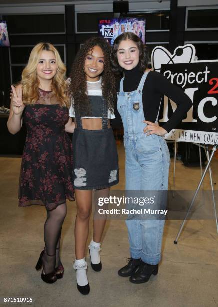Netflix's Project Mc2's cast Victoria Vida, Genneya Walton, and Mika Abdalla pose for a photo during MGA Entertainment, Cast of Netflix's Project...