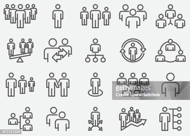 business team and organize line icons - customer relationship icon stock illustrations