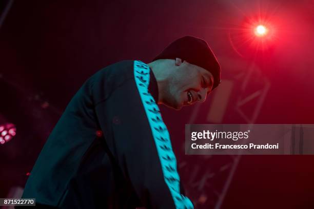 Fabrizio Tarducci AKA Fabri Fibra performs at Alcatraz on stage on November 7, 2017 in Milan, Italy.