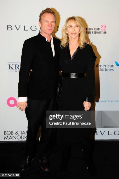 Sting and Trudie Styler attend the Elton John AIDS Foundation Commemorates Its 25th Year And Honors Founder Sir Elton John During New York Fall Gala...
