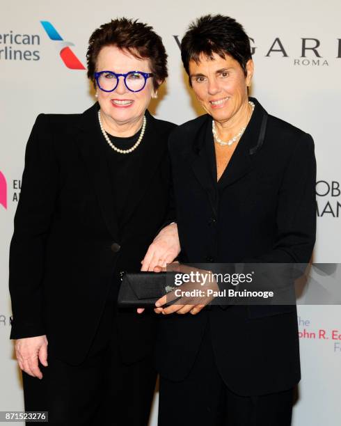 Billie Jean King and Ilana Kloss attend the Elton John AIDS Foundation Commemorates Its 25th Year And Honors Founder Sir Elton John During New York...