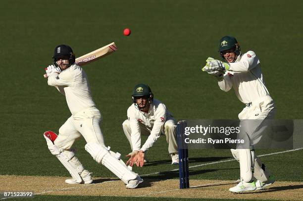 Mark Stoneman of England bats as Tim Paine of CA XI keeps wicket during the four day tour match between Cricket Australia XI and England at Adelaide...