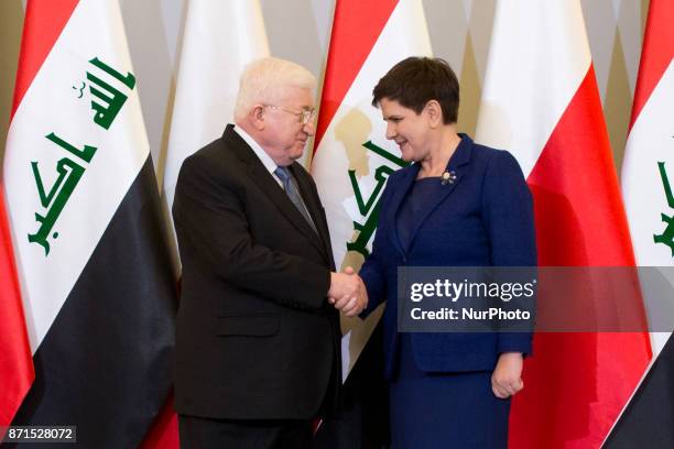 President of Iraq Fuad Masum meet with Prime Minister of Poland Beata Szydlo at Chancellery of the Prime Minister in Warsaw, Poland on 7 November 2017