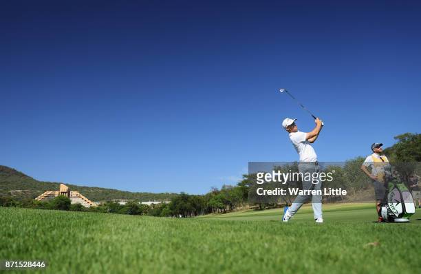 Alex Noren of Sweden in action during the pro am ahead of the Nedbank Golf Challenge at Gary Player CC on November 8, 2017 in Sun City, South Africa.