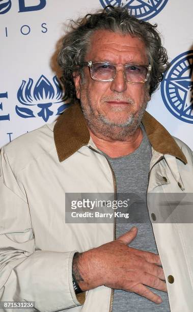 Musician Steve Jones of The Sex Pistols attends photo opp for Hulu's 'Obey Giant' at The Theatre at Ace Hotel on November 7, 2017 in Los Angeles,...