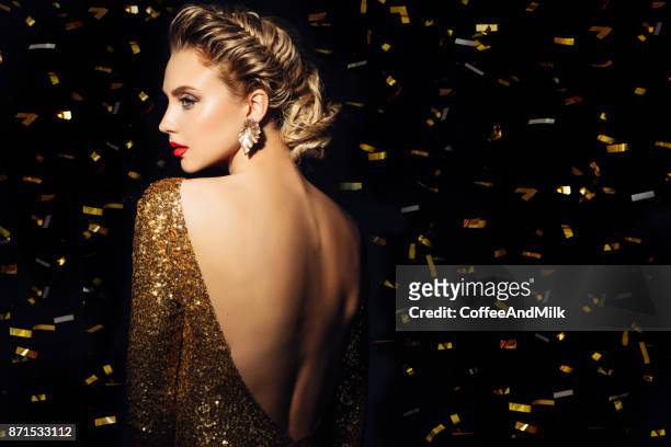 beautiful woman - christmas party dress stock pictures, royalty-free photos & images