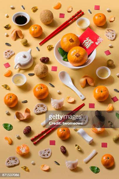 chinese new year food and drink still life. - lunar new year cup 2017 stock-fotos und bilder