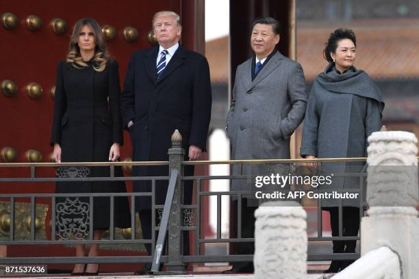 President Donald Trump , First Lady Melania Trump , China's President Xi Jinping and his wife Peng Liyuan take a tour in the Forbidden City in...