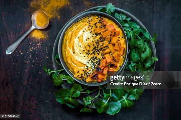 carrot puree with coriander and cress - food styling bildbanksfoton och bilder