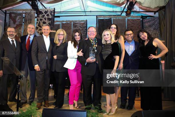 Ed Catmull, Ron Miller, Bob Iger, Bonnie Hunt, Idina Menzel, John Lasseter, Kristen Bell, Kirsten Komoroske, Bobby Lopez, and Kristen Anderson-Lopez...