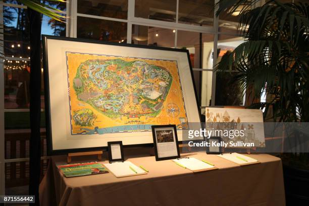 Silent auction items on display at The Walt Disney Family Museum's 3rd Annual Fundraising Gala at the Golden Gate Club on November 7, 2017 in San...