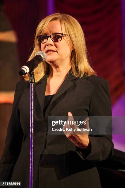 Bonnie Hunt, master of ceremonies, speaks onstage during The Walt Disney Family Museum's 3rd Annual Fundraising Gala at the Golden Gate Club on...