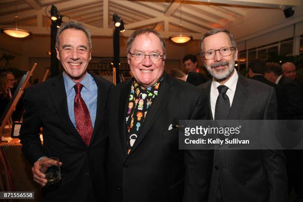 Jim Morris, John Lasseter, and Ed Catmull pose for a photo during The Walt Disney Family Museum's 3rd Annual Fundraising Gala at the Golden Gate Club...