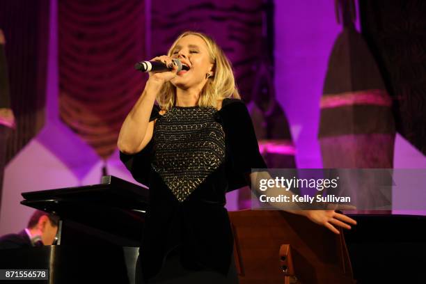 Kristen Bell performs onstage during The Walt Disney Family Museum's 3rd Annual Fundraising Gala at the Golden Gate Club on November 7, 2017 in San...