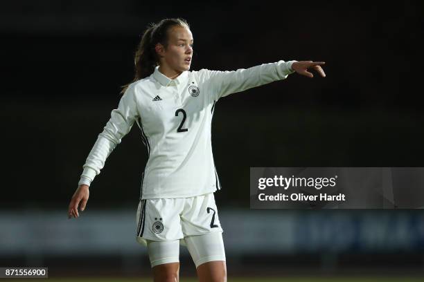 Donata von Achten of Germany gesticulated during the U16 Girls international friendly match betwwen Denmark and Germany at the Skive Stadion on...