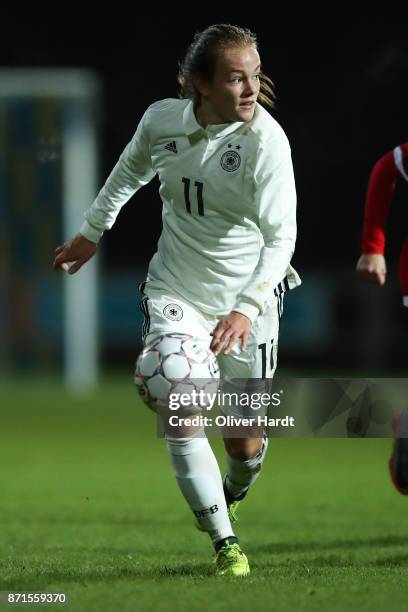 Luca von Achten of Germany in action during the U16 Girls international friendly match betwwen Denmark and Germany at the Skive Stadion on November...