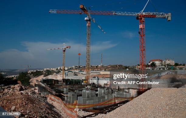 Picture taken on November 8, 2017 shows a general view of construction work in Ramat Shlomo, a Jewish settlement in the mainly Palestinian eastern...