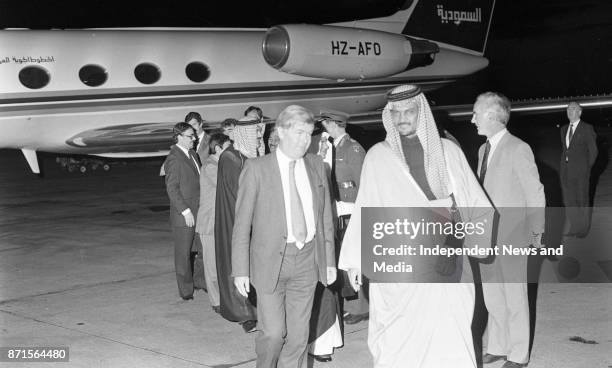 Saudi Arabian Foreign Affairs Minister His Royal Highness Prince Saud Al Faisal arrived in Dublin Airport for an offical visit, circa November 1983. .