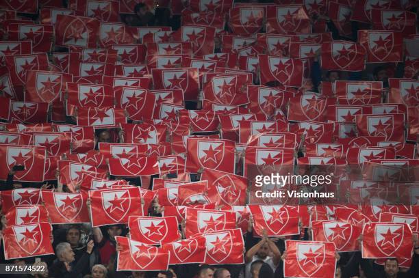 Red Star Belgrade fans during the UEFA Europa League group H match between Arsenal FC and Crvena Zvezda at Emirates Stadium on November 2, 2017 in...
