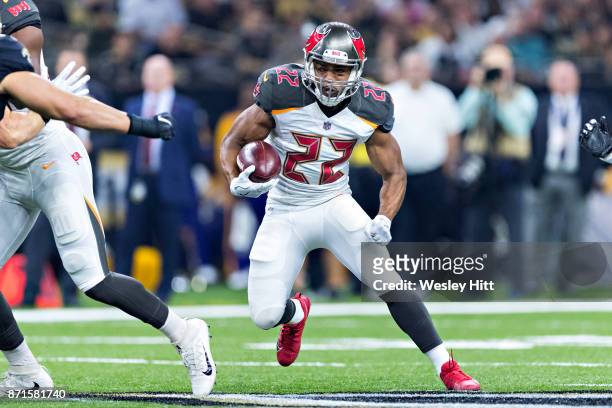Doug Martin of the Tampa Bay Buccaneers runs the ball during a game against the New Orleans Saints at Mercedes-Benz Superdome on November 5, 2017 in...