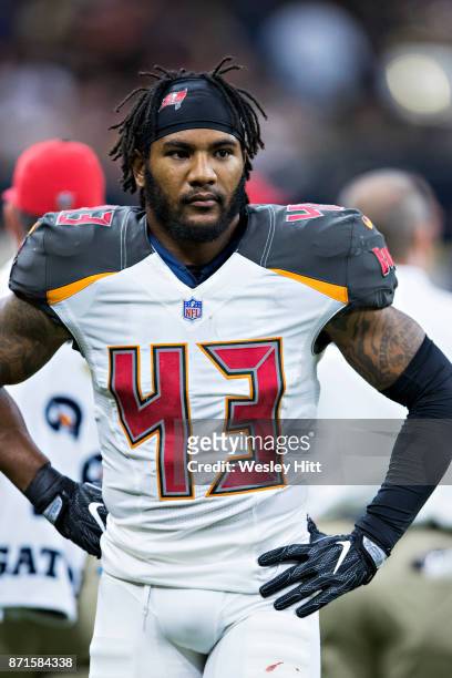 Ward of the Tampa Bay Buccaneers on the sidelines during a game against the New Orleans Saints at Mercedes-Benz Superdome on November 5, 2017 in New...