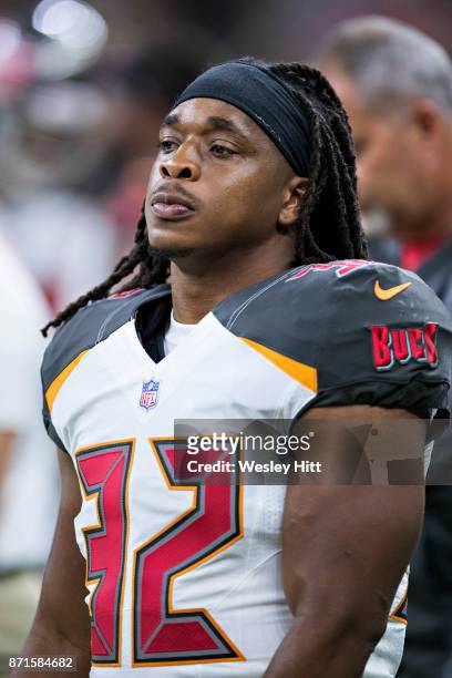 Jacquizz Rodgers of the Tampa Bay Buccaneers on the sidelines during a game against the New Orleans Saints at Mercedes-Benz Superdome on November 5,...