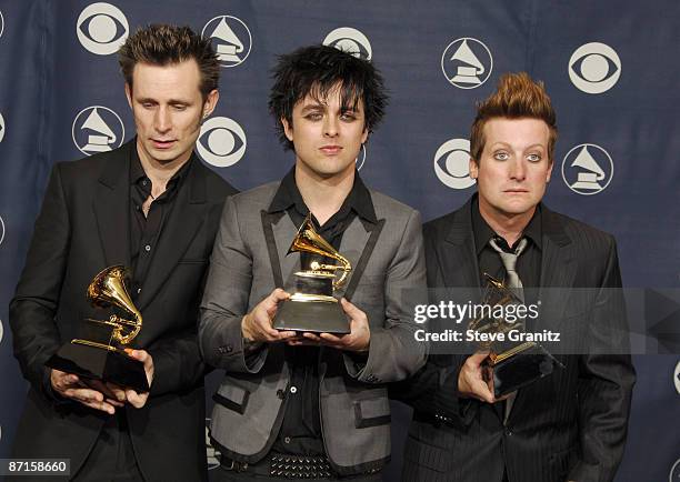 Mike Dirnt, Billie Joe Armstrong, and Tre Cool of Green day, winners of Record Of The Year for "Boulevard Of Broken Dreams"
