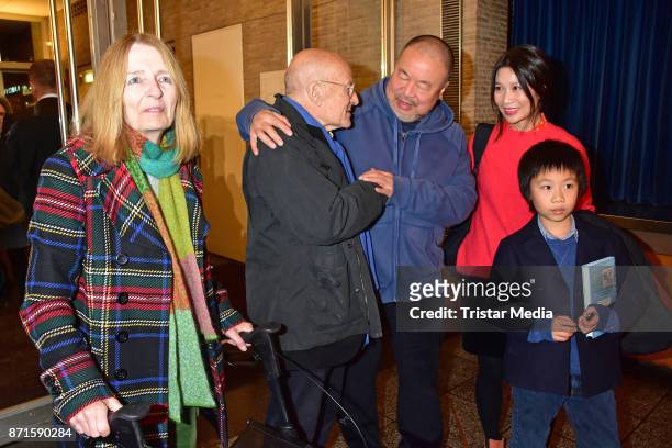 Angelika Schloendorff, Volker Schloendorff, Ai Weiwei, Wang Fen and Ai Lao during the 'Human Flow' premiere at Kino International on November 7, 2017...
