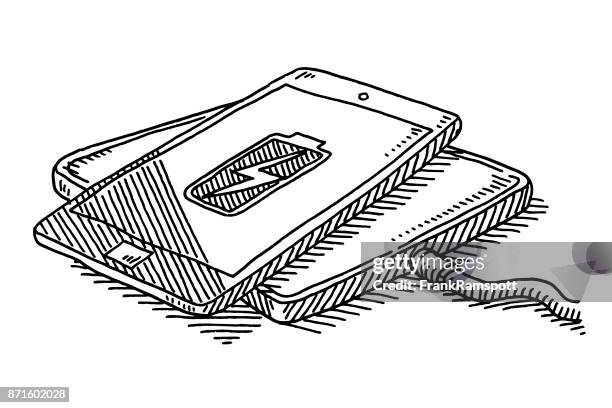 smartphone wireless recharging drawing - wireless charging stock illustrations