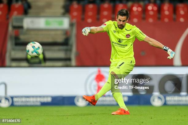 Goalkeeper Thorsten Kirschbaum of 1.FC Nuernberg controls the ball during the Second Bundesliga match between 1. FC Nuernberg and FC Ingolstadt 04 at...