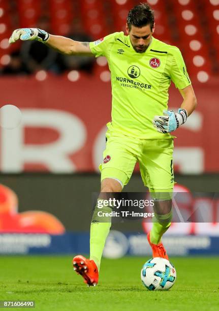 Goalkeeper Thorsten Kirschbaum of 1.FC Nuernberg controls the ball during the Second Bundesliga match between 1. FC Nuernberg and FC Ingolstadt 04 at...