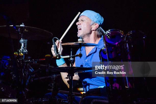 Chad Smith of Red Hot Chili Peppers as they perform on stage during the 11th Annual Stand Up for Heroes at The Theater at Madison Square Garden on...