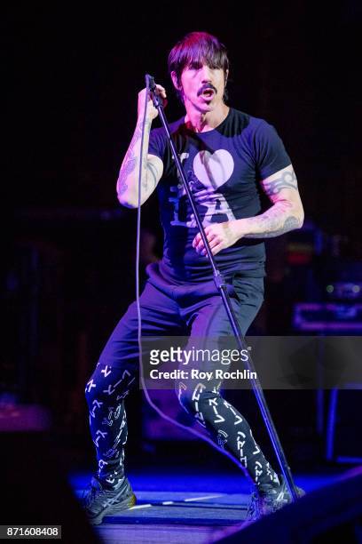 Anthony Kiedis of Red Hot Chili Peppers as they perform on stage during the 11th Annual Stand Up for Heroes at The Theater at Madison Square Garden...