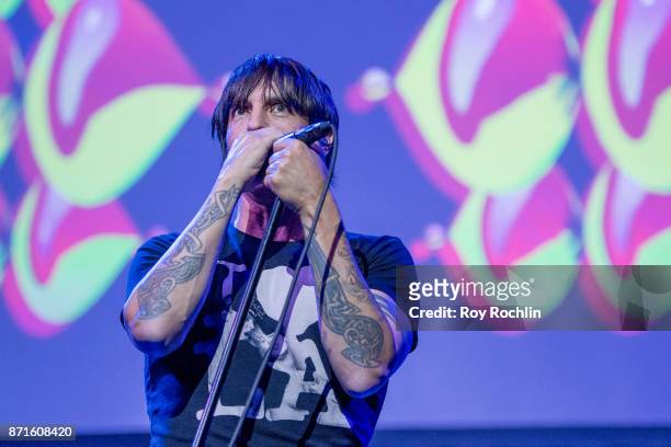 Anthony Kiedis of Red Hot Chili Peppers as they perform on stage during the 11th Annual Stand Up for Heroes at The Theater at Madison Square Garden...