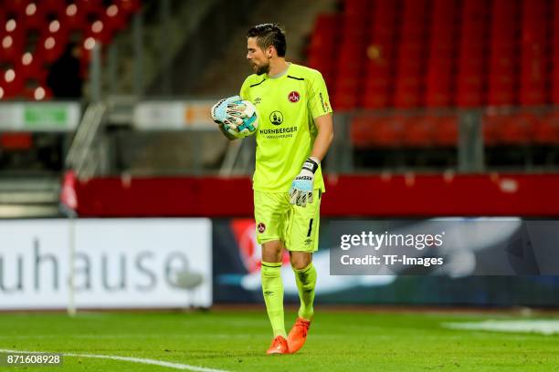 Goalkeeper Thorsten Kirschbaum of 1.FC Nuernberg controls the ball during the Second Bundesliga match between 1. FC Nuernberg and FC Ingolstadt 04 at...