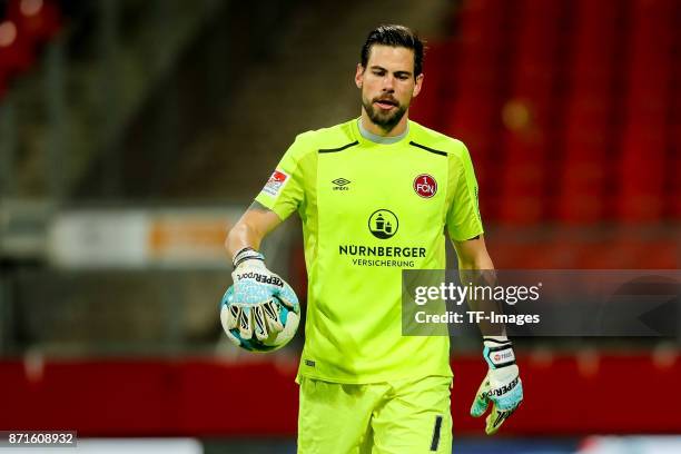 Goalkeeper Thorsten Kirschbaum of 1.FC Nuernberg controls the ball during the Second Bundesliga match between 1. FC Nuernberg and FC Ingolstadt 04 at...