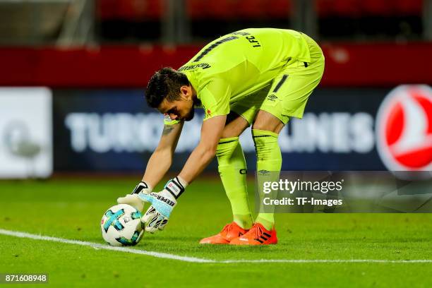 Goalkeeper Thorsten Kirschbaum of 1.FC Nuernberg controls the ball during the Second Bundesliga match between 1. FC Nuernberg and FC Ingolstadt 04 at...