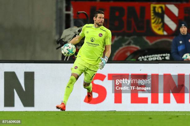 Goalkeeper Thorsten Kirschbaum of 1.FC Nuernberg controls the ball during the Second Bundesliga match between 1. FC Nuernberg and FC Ingolstadt 04 at...