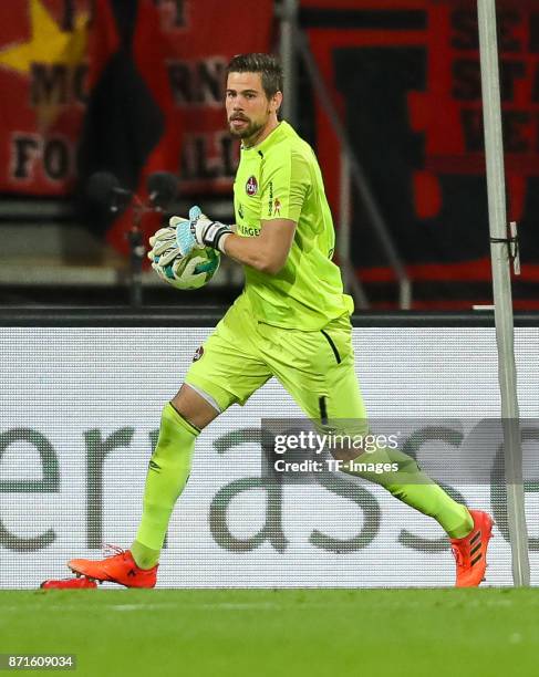 Goalkeeper Thorsten Kirschbaum of 1.FC Nuernberg controls the ball during the Second Bundesliga match between 1. FC Nuernberg and FC Ingolstadt 04 at...