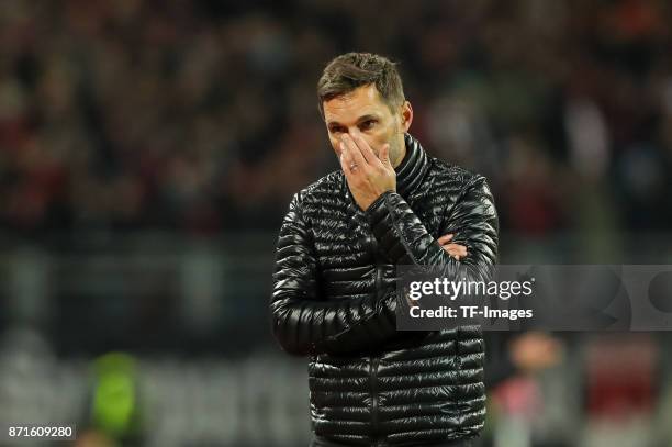Miso Brecko of 1.FC Nuernberg looks on during the Second Bundesliga match between 1. FC Nuernberg and FC Ingolstadt 04 at Max-Morlock-Stadion on...