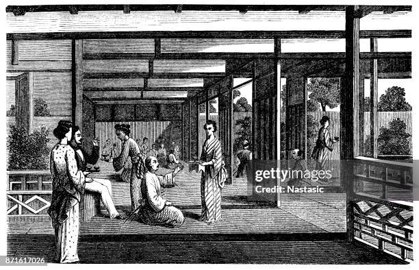 tea house in japan - japan old lady stock illustrations