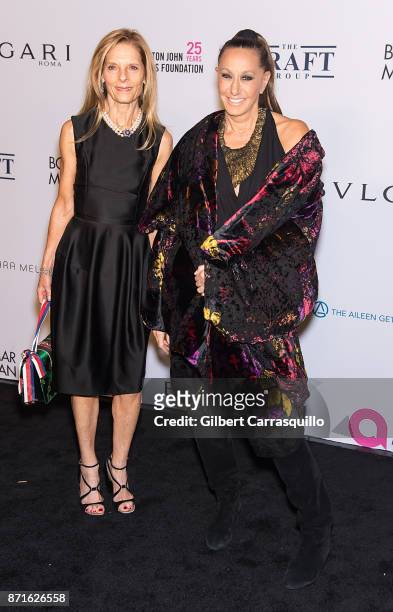 Sandra Brant and fashion designer Donna Karan attends Elton John AIDS Foundation Commemorates Its 25th Year And Honors Founder Sir Elton John During...
