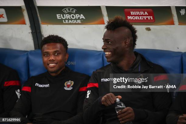 Mario Balotelli of Nice on the bench during the UEFA Europa League group K match between Lazio Roma and OGC Nice at Stadio Olimpico on November 2,...