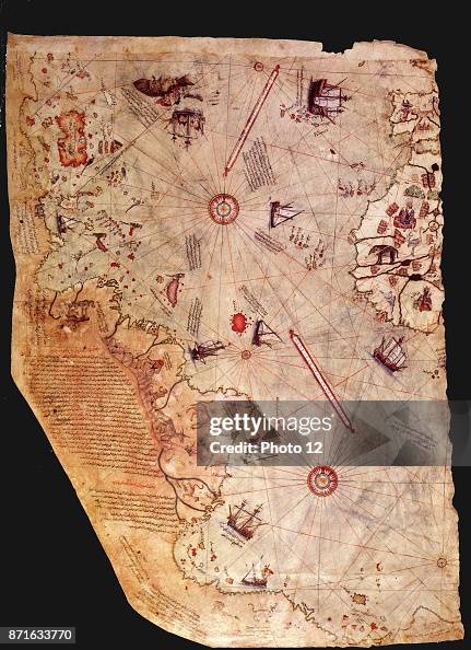 Perry Reyes Map Surviving fragment of the first World Map of Piri Reis. Dated 1513 ...