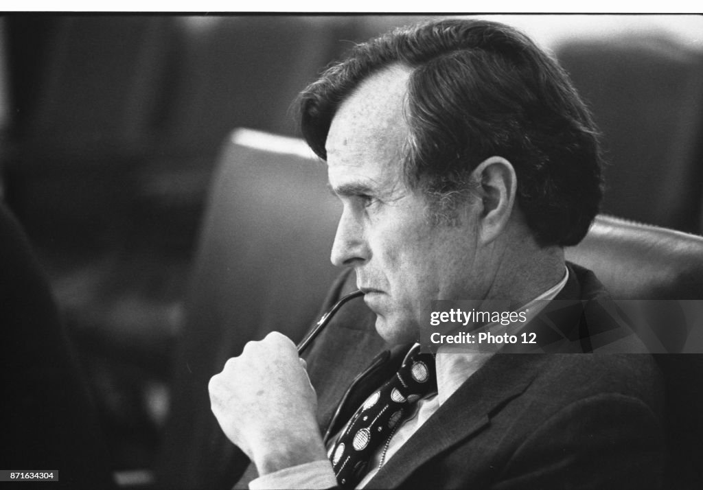 CIA Director George H. W. Bush in a meeting following assassination in Beirut.