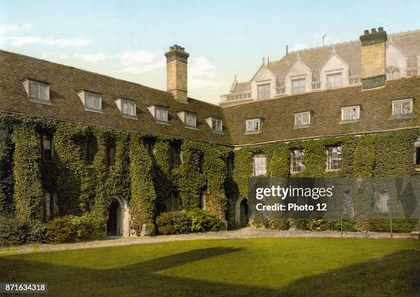 Colour photograph of Corpus Christi College, a constituent college of the University of Cambridge. Cambridge, England. Dated 1940.