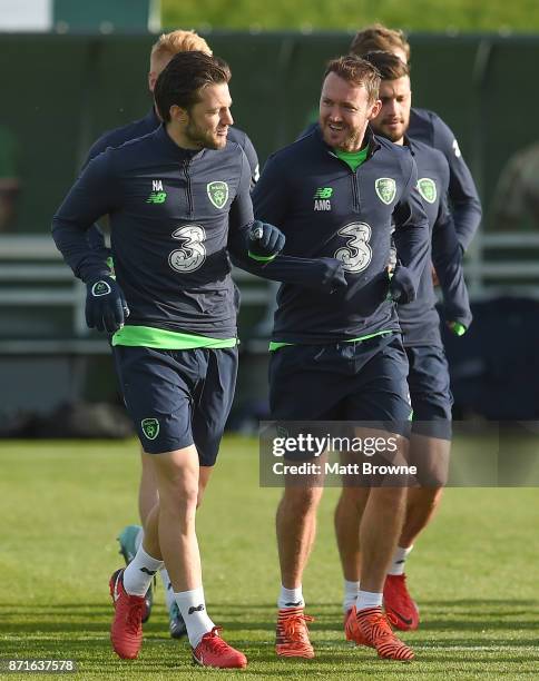 Dublin , Ireland - 8 November 2017; Harry Arter, left, and Aiden McGeady during Republic of Ireland squad training at FAI National Training Centre in...