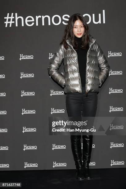 Model Lee Hyun-Yi attends the "HERNO" photocall on November 8, 2017 in Seoul, South Korea.